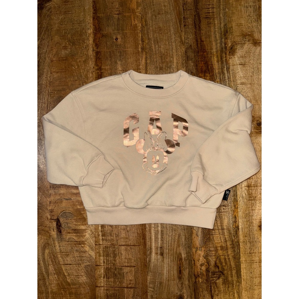 Gap Kids x Disney Minnie Mouse Rose Gold Foil Logo Sweatshirt Beige Size S 6-7